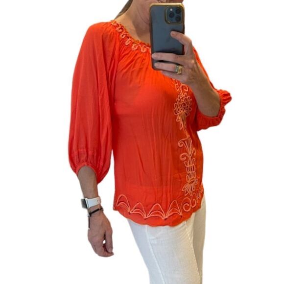 Poupette St Barth Embroiderer Off the Shoulder Coral Top.Size M - Picture 5 of 14